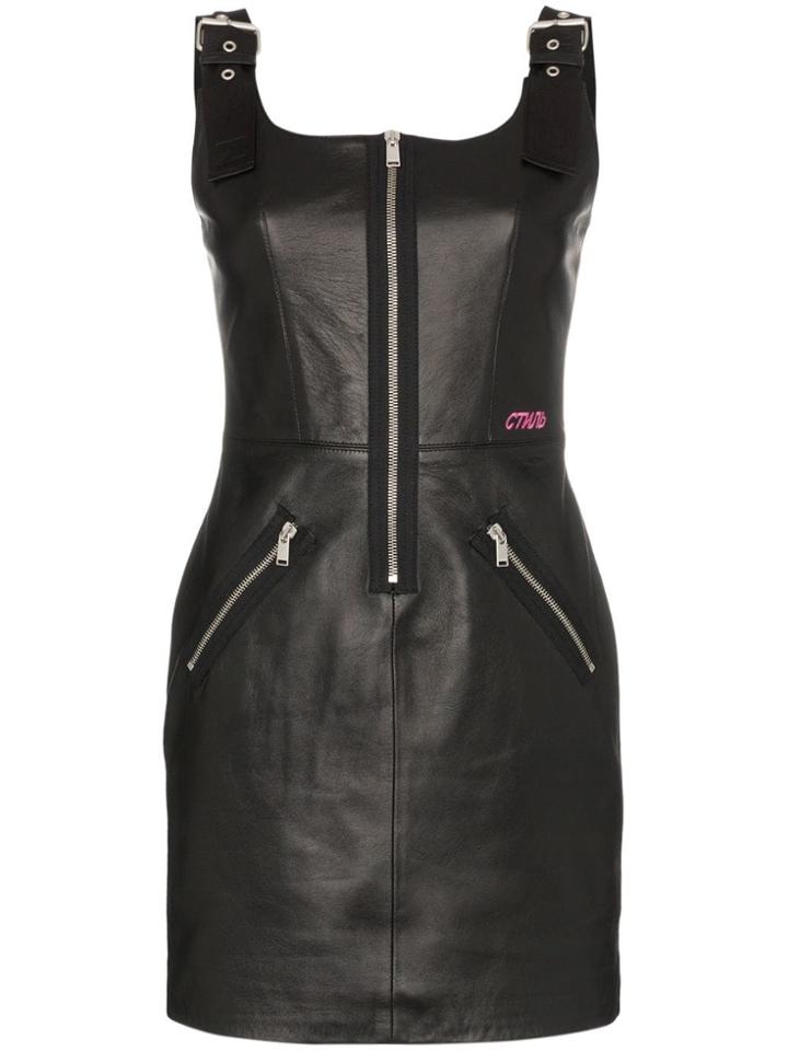 Heron Preston Leather Zipper Sleeveless Mini Dress - Black