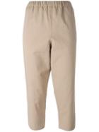 No21 Elasticated Waistband Cropped Trousers, Women's, Size: 38, Nude/neutrals, Cotton/linen/flax