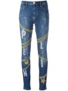 Philipp Plein Chain Detail Skinny Jeans, Women's, Size: 29, Blue, Cotton/spandex/elastane
