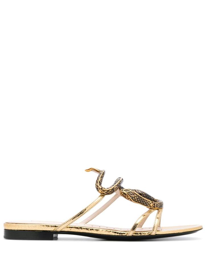 Roberto Cavalli Flat Snake Strap Sandals - Gold
