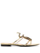 Roberto Cavalli Flat Snake Strap Sandals - Gold