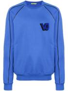 Versace Jeans Flocked Logo Embroidered Sweatshirt - Blue