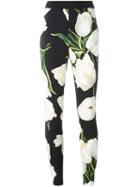 Dolce & Gabbana Tulip Print Leggings, Women's, Size: 46, Black, Viscose