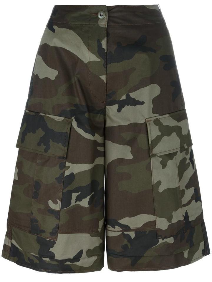 Mm6 Maison Margiela Camouflage Print Shorts, Women's, Size: 40, Green, Cotton