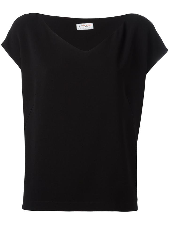 Alberto Biani Wide V-neck Top - Black