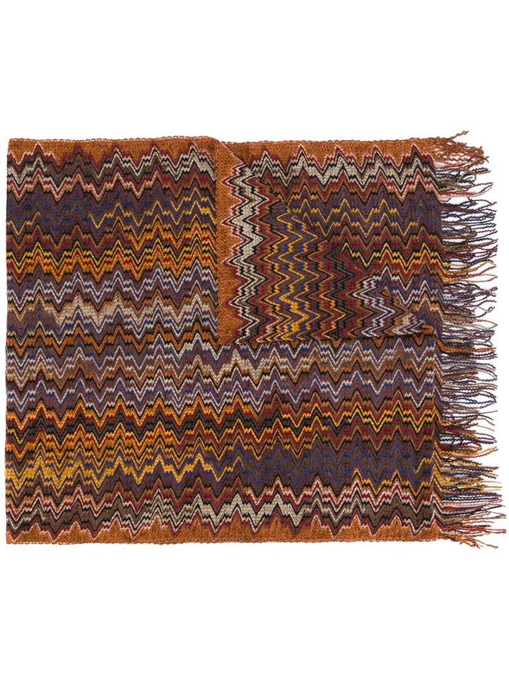 Missoni Zig-zag Fringed Scarf, Men's, Brown, Acrylic/nylon