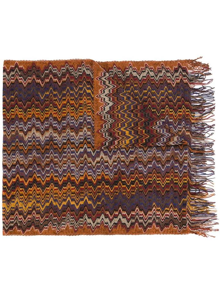 Missoni Zig-zag Fringed Scarf, Men's, Brown, Acrylic/nylon