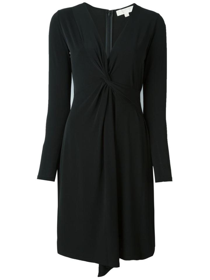 Michael Michael Kors Wrap Detail V-neck Dress, Women's, Size: 2, Black, Polyester/spandex/elastane