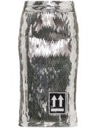 Off-white Embellished Logo Pencil Skirt - Silver