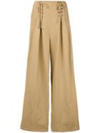 Ulla Johnson - Lace-up Flared Trousers - Women - Cotton/tencel - 4, Nude/neutrals, Cotton/tencel