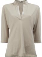 Lamberto Losani V-neck Cropped Sleeve Blouse, Women's, Size: Small, Nude/neutrals, Silk/cotton
