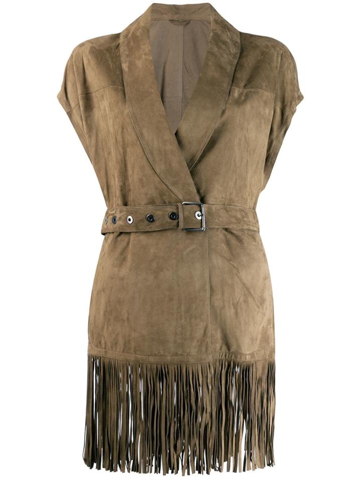Brunello Cucinelli Fringed Gilet - Green