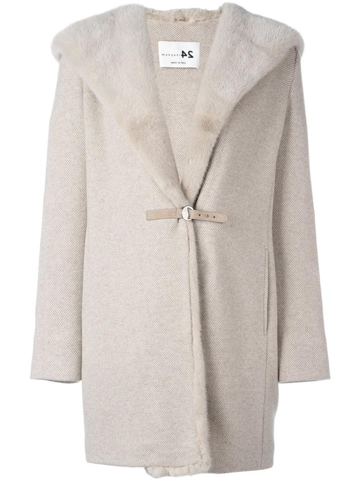 Manzoni 24 Mink Fur Collar Hooded Coat - Nude & Neutrals