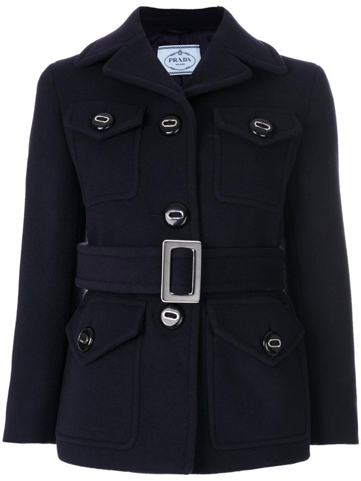 Prada Belted Coat - Blue