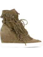 Casadei Fringed Hi-top Wedge Sneakers, Women's, Size: 35, Green, Suede/rubber
