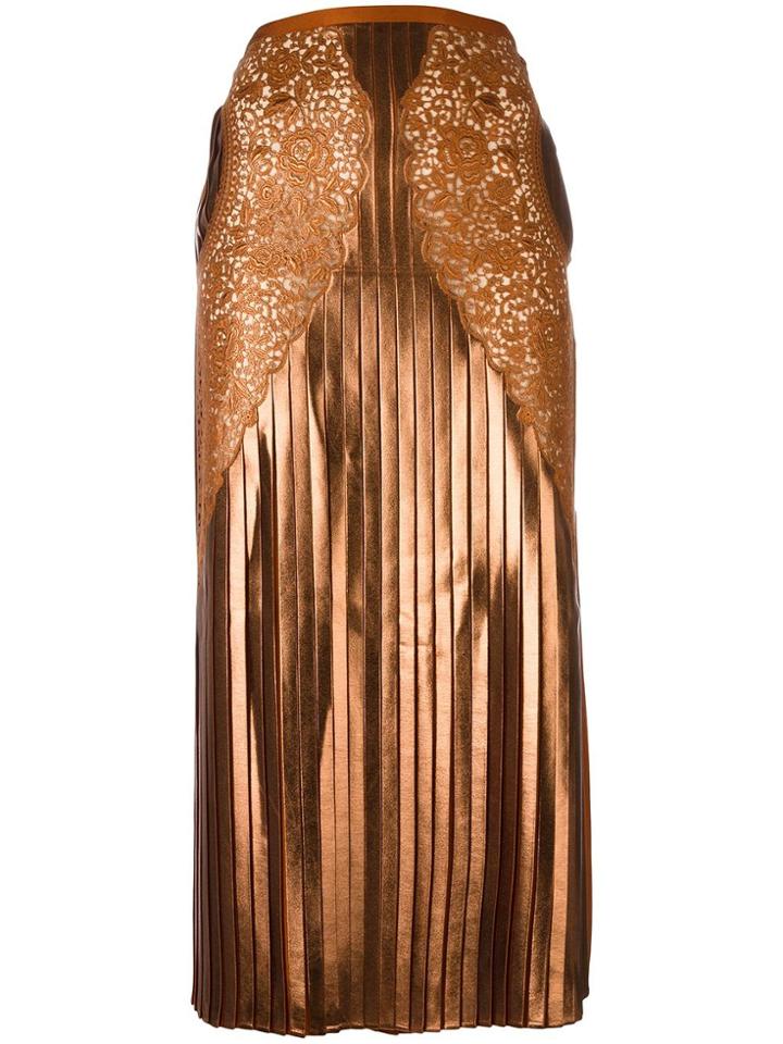 Stella Mccartney Pleated Lace Georgette Skirt - Brown