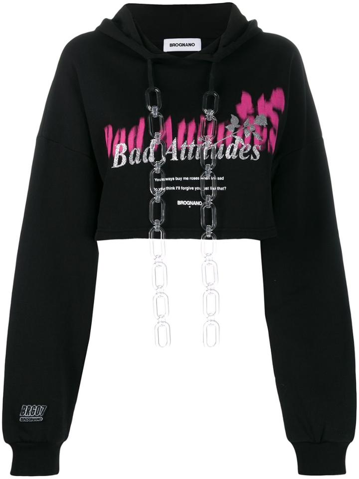 Brognano Chain Strap Cropped Hoodie - Black