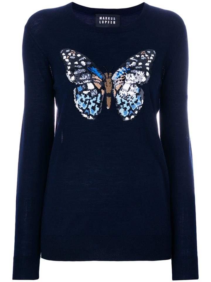 Markus Lupfer Sequin Butterfly Sweater - Blue