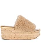 Chloé Shearling Camille 75 Flatform Sandals - Nude & Neutrals