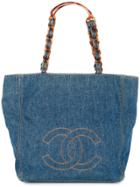 Chanel Vintage Denim Logo Shopping Bag - Blue