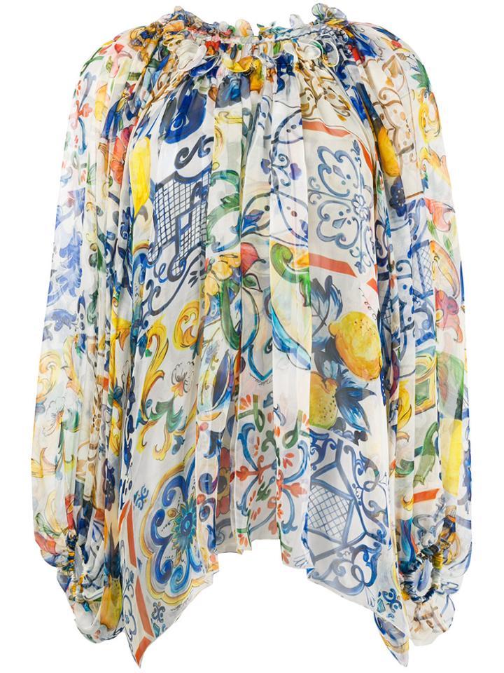 Dolce & Gabbana Ruffled Neck Blouse - White