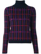 Carven Plaid Turtleneck Pullover, Women's, Size: Medium, Blue, Polyester/wool/metallic Fibre