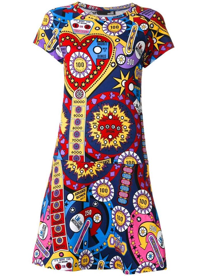 Love Moschino Multiple Print Flared Dress, Women's, Size: 42, Cotton/spandex/elastane