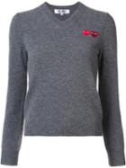 Comme Des Garçons Play Double Heart V-neck Jumper, Women's, Size: Small, Grey, Wool