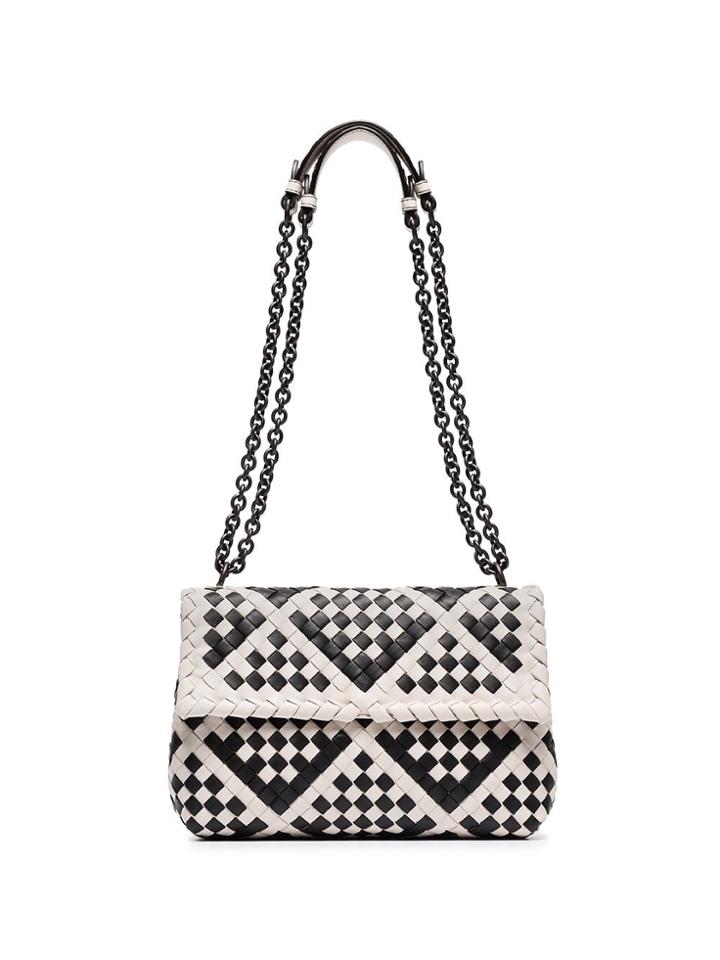 Bottega Veneta Black And White Olimpia Woven Leather Shoulder Bag