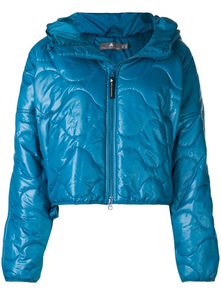 Adidas By Stella Mccartney Front Zip Hooded Puffed Jacket - Blue