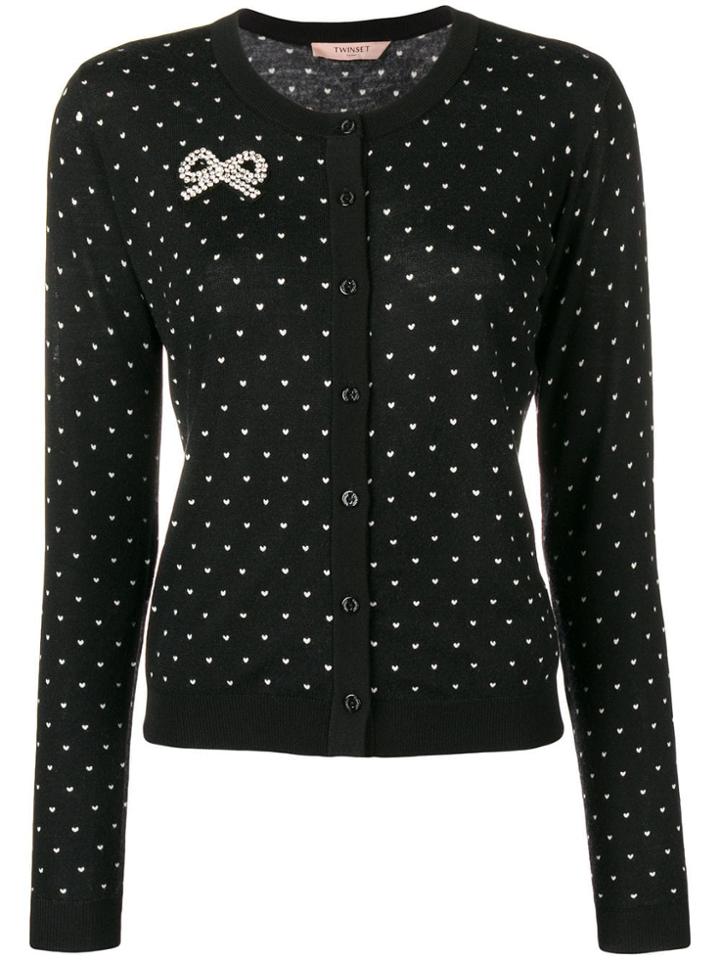 Twin-set Heart Embroidered Cardigan - Black