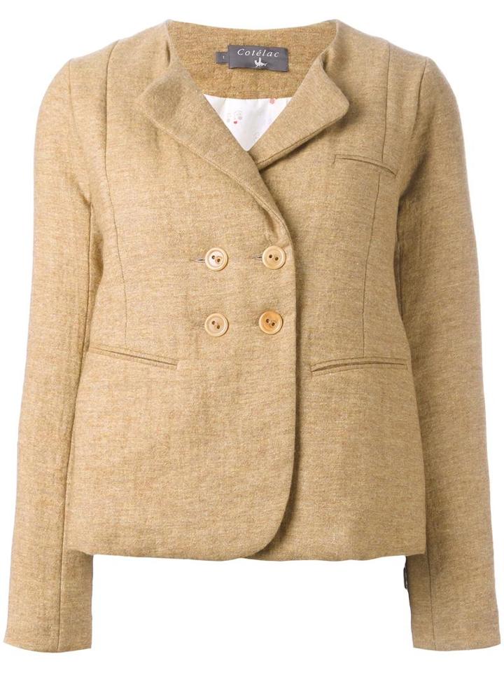 Cotélac Collarless Buttoned Blazer, Women's, Size: 3, Brown, Acetate/polyester/wool/polyamide