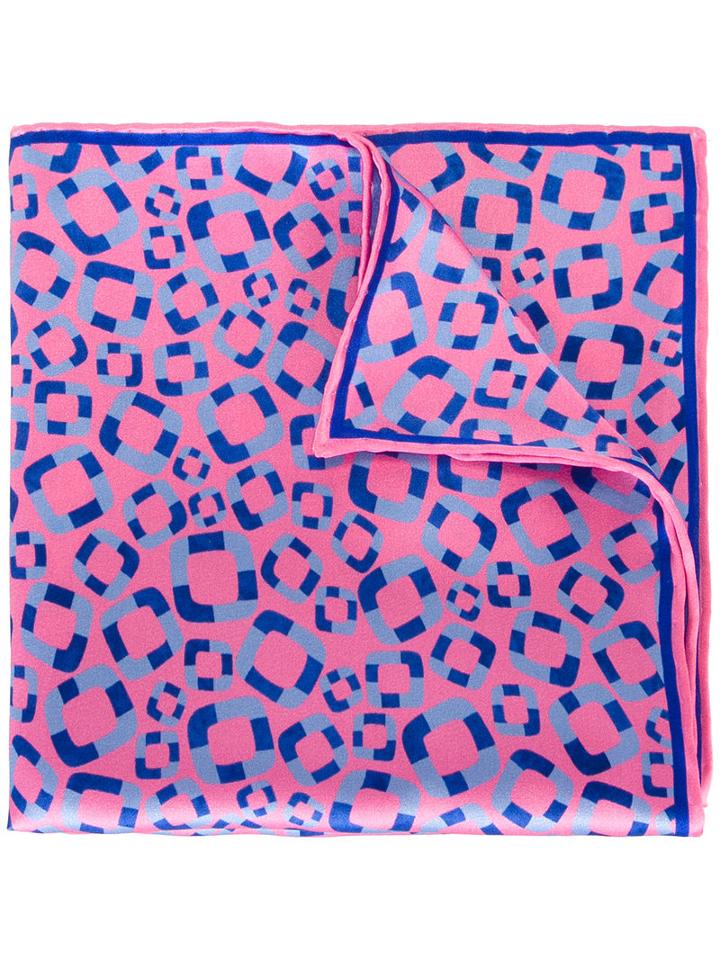 Canali - Geometric Pattern Pocket Square - Men - Silk - One Size, Pink/purple, Silk