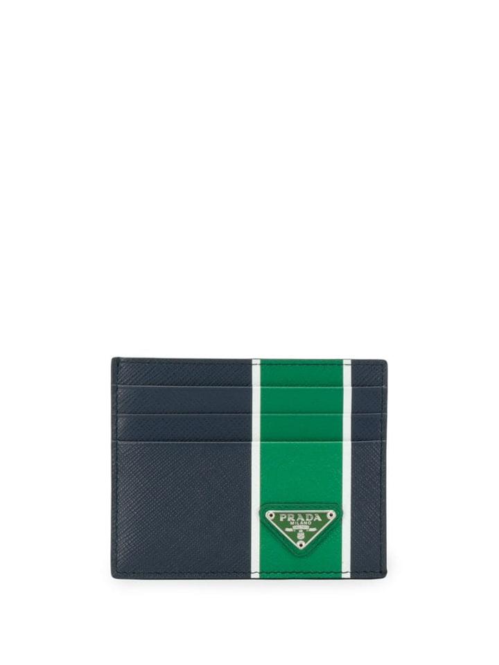 Prada Stripe Detail Cardholder - Blue