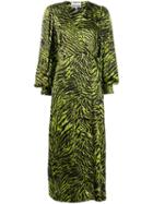 Ganni Zebra Print Wrap Dress - Green