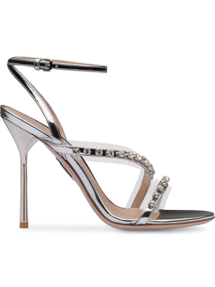 Miu Miu Metallic Leather Sandals - Silver