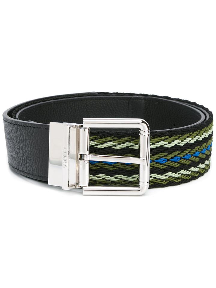 Furla Nettuno Belt, Men's, Black, Cotton/calf Leather/acetate