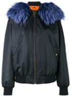 Mr & Mrs Italy - Blue Fur Trimmed Bomber Jacket - Women - Polyamide/polyester/polyurethane/racoon Fur - S, Polyamide/polyester/polyurethane/racoon Fur