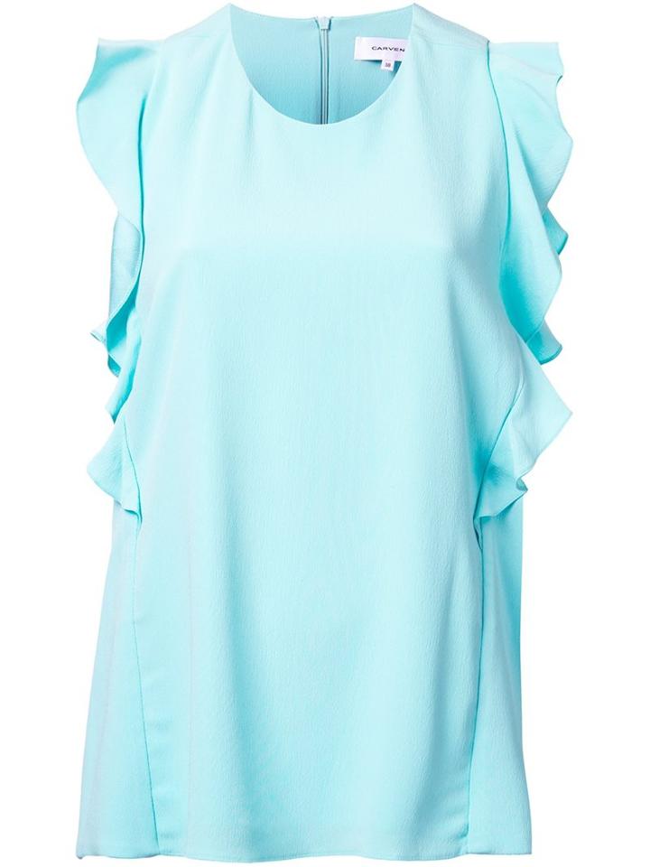 Carven Ruffled Top, Women's, Size: 40, Green, Polyester