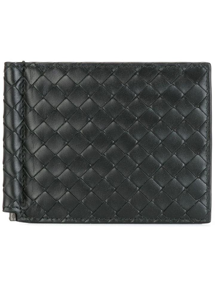 Bottega Veneta Nero Intrecciato Money Clip Bi-fold Wallet - Black