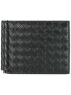 Bottega Veneta Nero Intrecciato Money Clip Bi-fold Wallet - Black