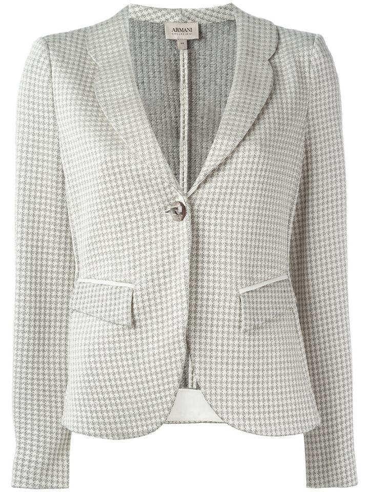 Armani Collezioni Houndstooth Blazer, Women's, Size: 50, Nude/neutrals, Polyamide/spandex/elastane/viscose