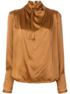 Maison Flaneur Wrap Around Neck Blouse - Brown