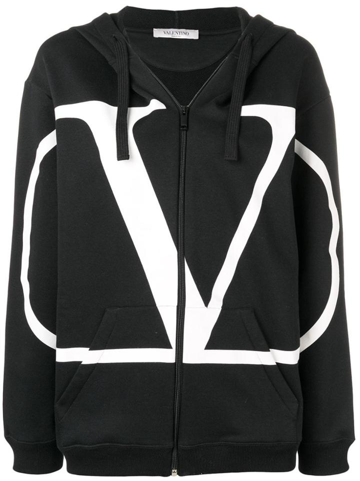 Valentino Logo Print Zipped Hoodie - Black