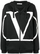 Valentino Logo Print Zipped Hoodie - Black