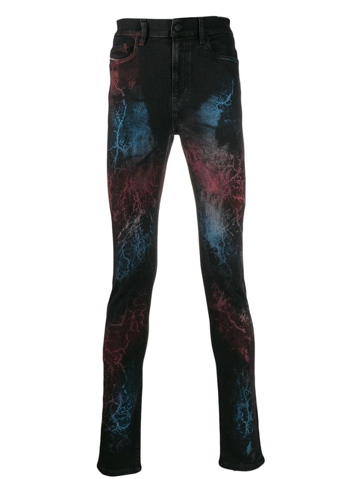 Diesel Paint Print Slim-fit Jeans - Black