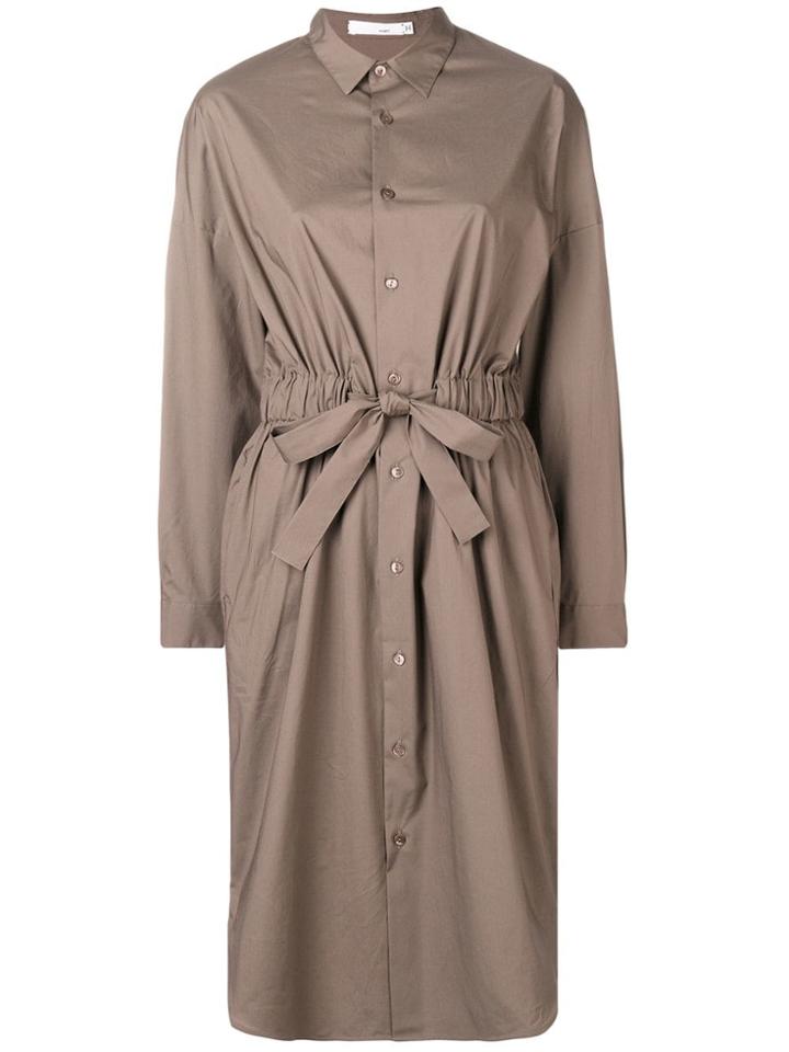 Knott Cinched Waist Shirt Dress - Brown