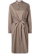 Knott Cinched Waist Shirt Dress - Brown