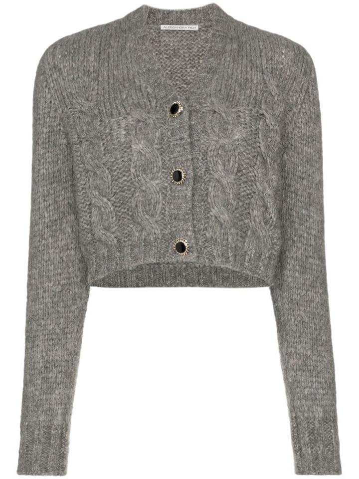 Alessandra Rich Jewel-button Cropped Cardigan - Grey