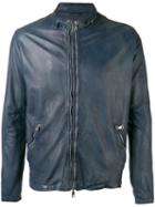 Giorgio Brato High Neck Leather Jacket, Men's, Size: 52, Blue, Leather/cotton